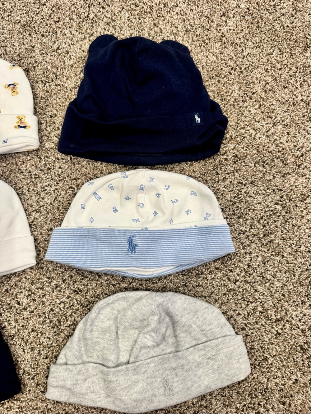 Ralph Lauren Baby Beanie Set - Navy, White, Gray, Light Blue - Picture 2 of 3